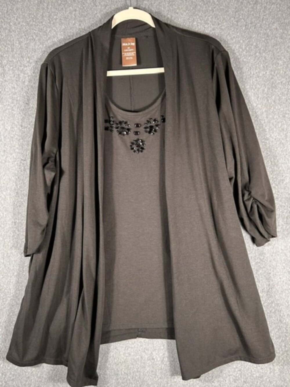 White Stag 2 in 1 Layered Duet Cardigan w/ Tank Womens Sz 2X Black 3/4 Sleeve